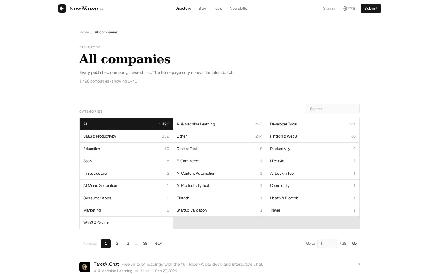 Startup list page screenshot from the Brand Pack gallery