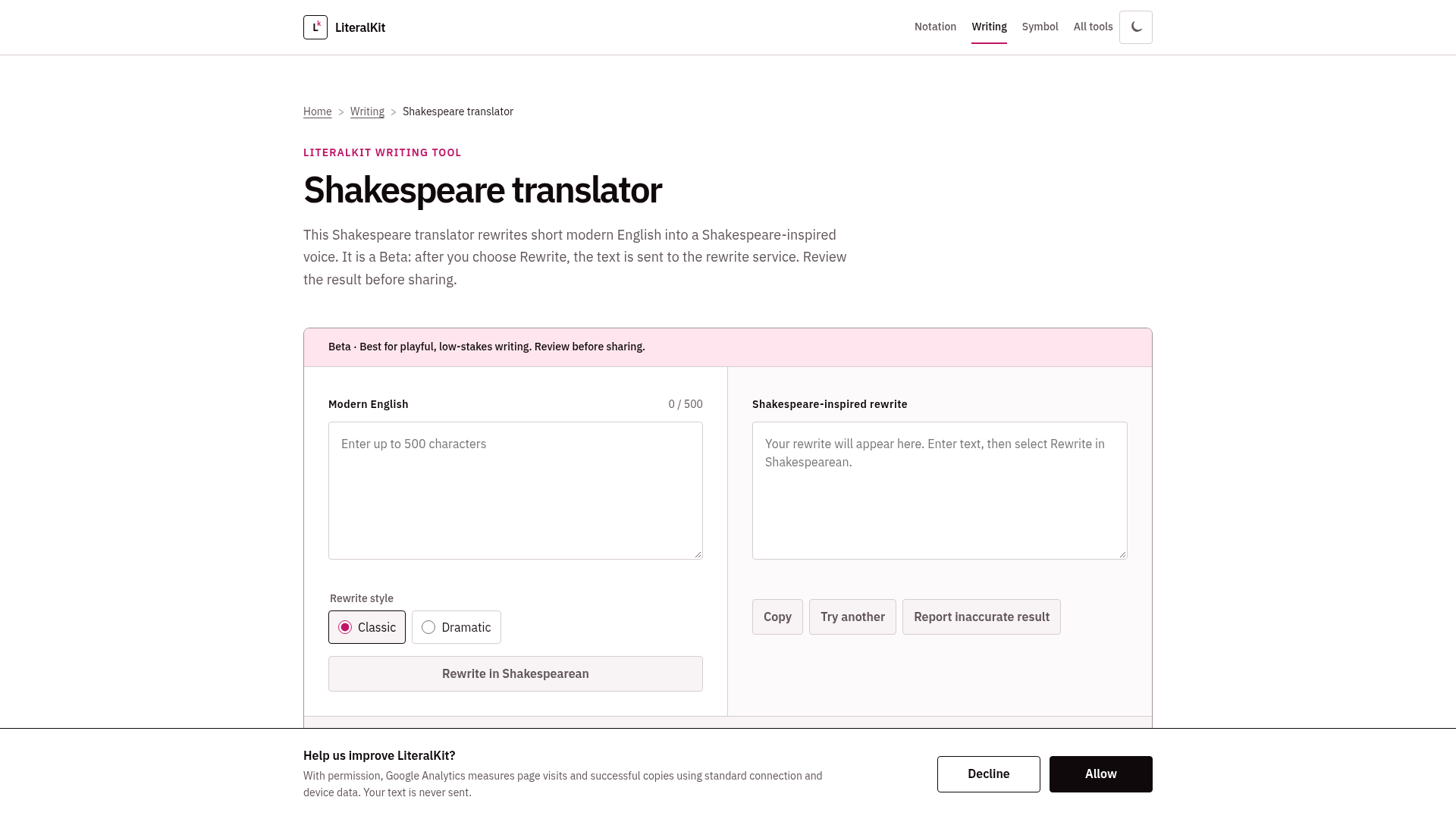 LiteralKit Shakespeare Translator product image 1